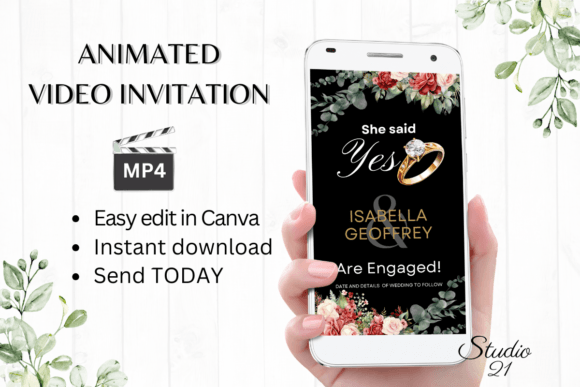 Red Roses Engagement Announcement W1443B: Elegant Digital Invites