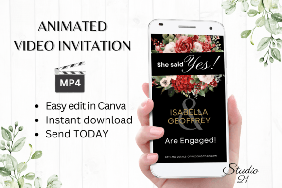 Red Roses Engagement Announcement W1447B: A Digital Invitation Template