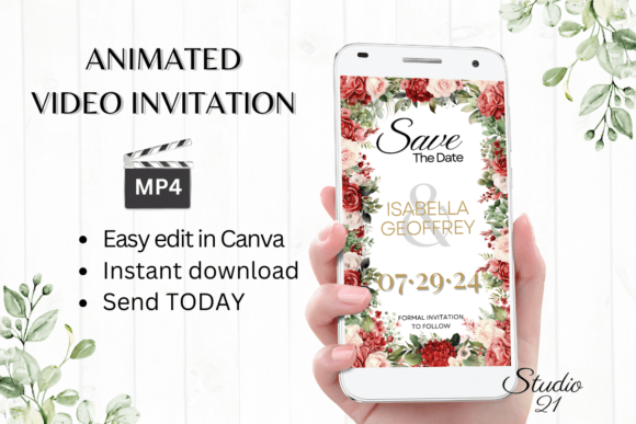Red Roses Save the Date Invite W2240: Instant Elegance