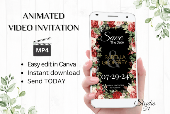 Red Roses Save the Date Invite W2241: A Digital Wedding Essential
