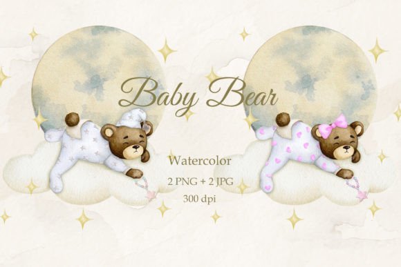 Teddy Bear on a Cloud: A Watercolor Design Asset