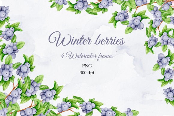 Winter Berries Frames and Borders: Digital Watercolor PNGs