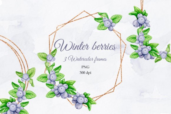 Winter Berries. Golden Frames. PNG: Elevate Your Projects